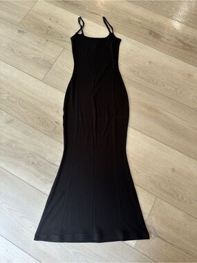 Skims Soft Lounge Black Ribbed Maxi Slip Dress Adjustable Straps Size S